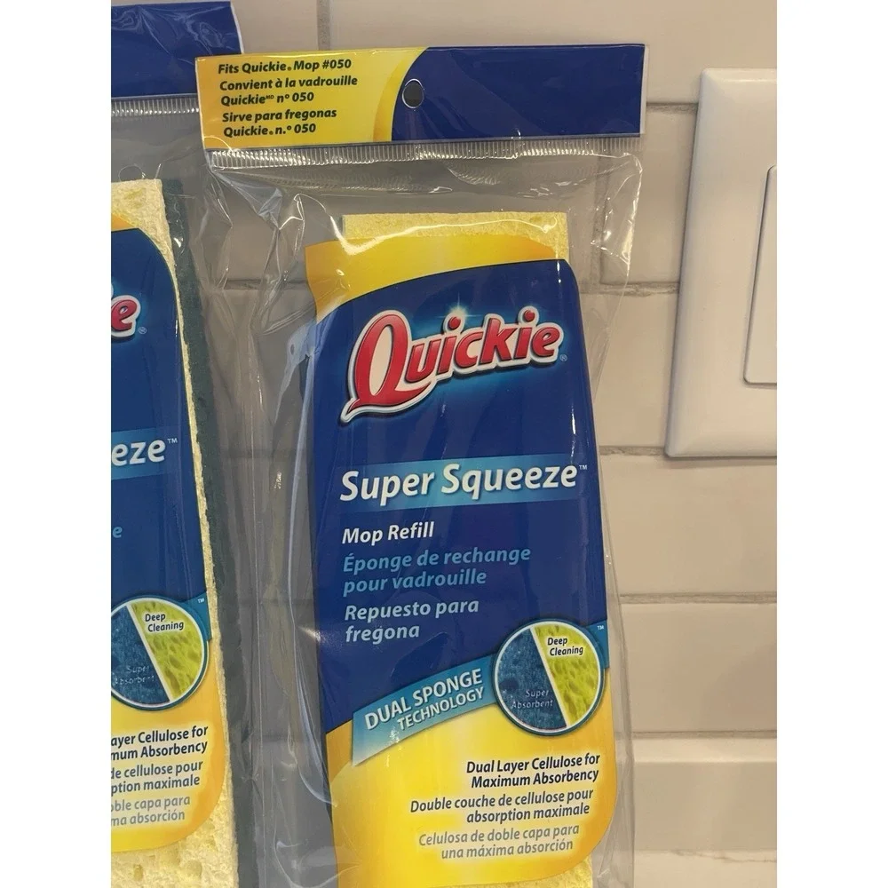 Quickie Super Squeeze‎ Mop Refills Fits #050 Lot of 2 Dual Sponge Sealed New